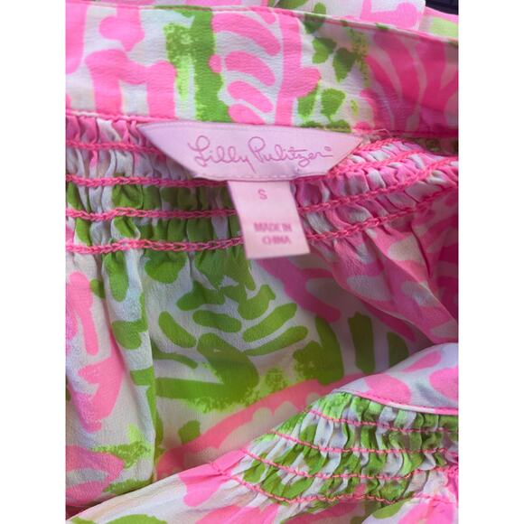 Lilly Pulitzer Elsa Silk Shirt Top Home Slice Pink Pineapple Small - Picture 5 of 6